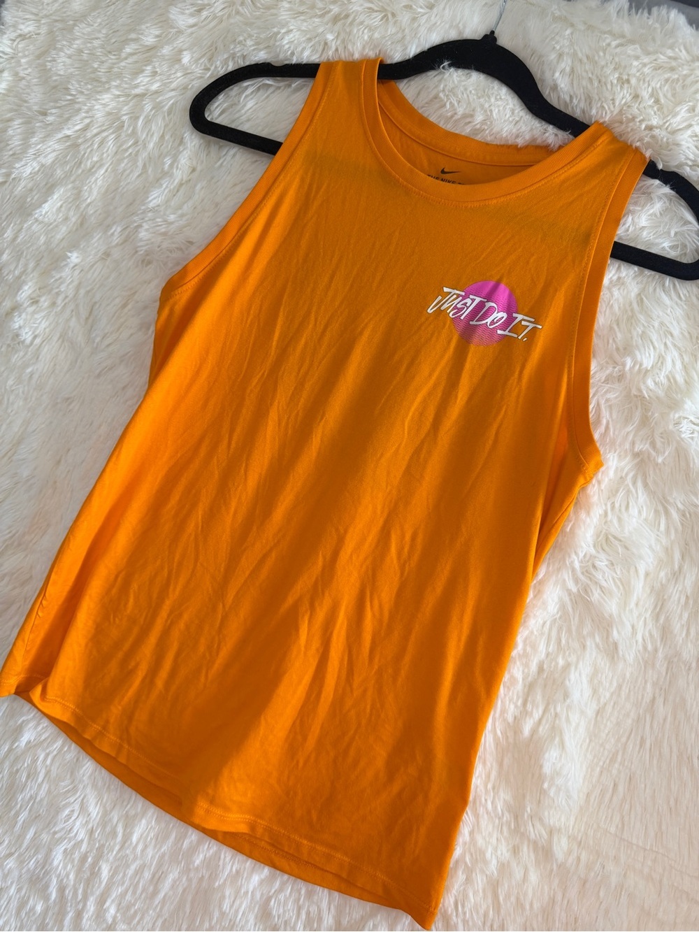 Nike Womens Dri-Fit Tomboy Tank XS Orange Pink "Just Do It" Racerback Athletic